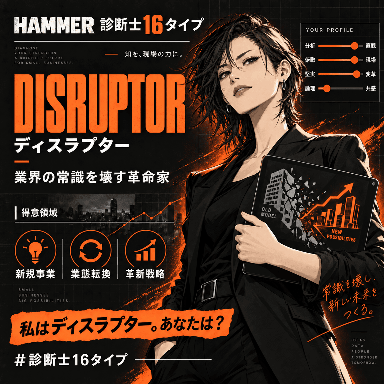 ディスラプター(Disruptor)の診断結果カード。業界の常識を壊す革命家