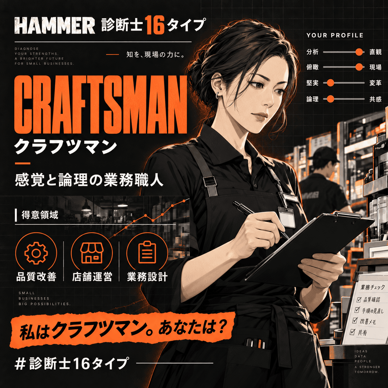 クラフツマン(Craftsman)の診断結果カード。感覚と論理の業務職人
